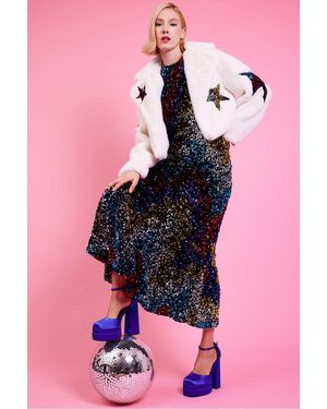 Jayley Bamboo Faux Fur Sequins Star Jacket - Pink