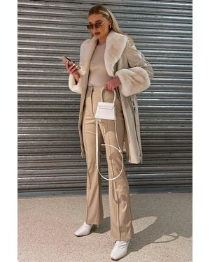 Jayley Luxury Faux Leather Aubrey Coat With Detachable Faux Fur - Grey