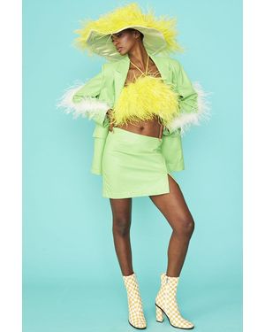 Jayley Faux Leather Blazer With Feather Details - Green