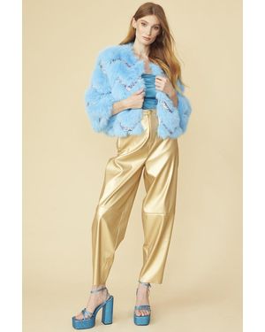 Jayley Bamboo Sequin Eco Faux Fur Coat - Blue