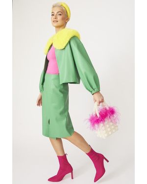 Jayley Faux Leather Jacket With Fur Collar - Green