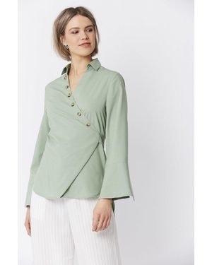 Jayley Cotton Blend Wrap Top - Green