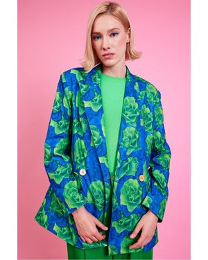 Jayley Tencel Blend Rose Print Blazer - Blue