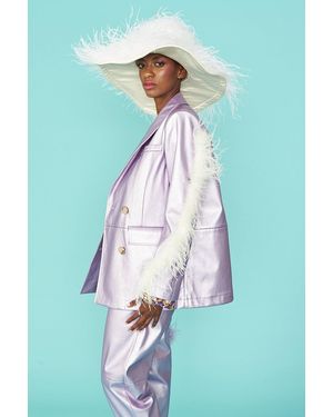 Jayley Faux Leather Blazer With Feather Details - Blue