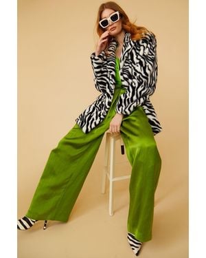 Jayley Zebra Faux Fur Oversized Coat - Green