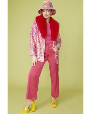Jayley Sequin Multi-Coloured Blazer With Faux Fur Collar Size - Pink