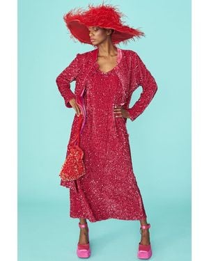 Jayley Velvet Sequin Trench Coat - Red