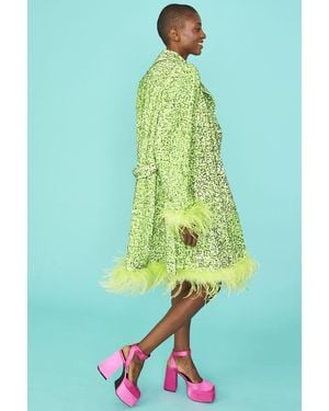 Jayley Sequin And Feather Blazer Dress - Green