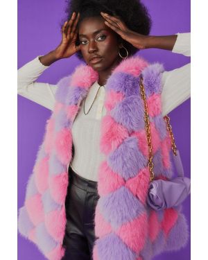 Jayley And Faux Fur Block Gilet With Hood - Purple