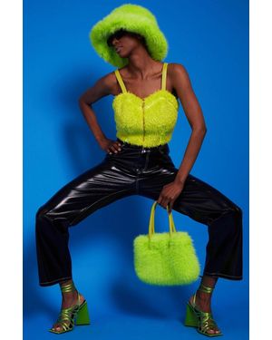Jayley Lime Faux Fur Zip Crop Top - Blue