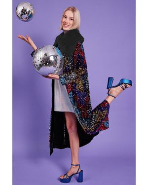 Jayley Sequin Velvet Trench Coat With Faux Fur Collar Size - Purple