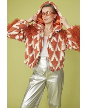 Jayley And Cream Shearling Hooded Jacket - Brown