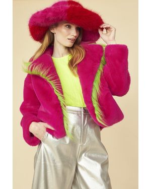 Jayley Cropped Knitted Faux Fur Jacket - Pink