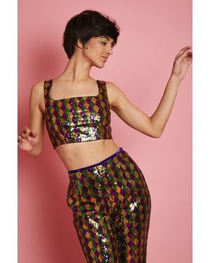 Jayley Multi-Coloured Geometric Sequin Crop Top - Pink