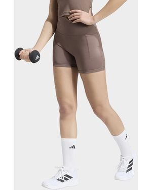 adidas Womens Leggings Short 3 Stripes Studio All Me Booty - Marrone
