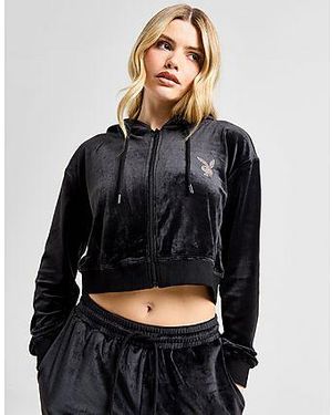 Playboy Diamante Velour Full Zip Hoodie - Black