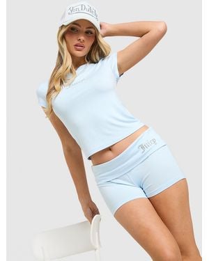 Juicy Couture Womens Diamante Fold Over Shorts - Blu