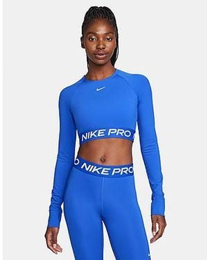 Nike Training Pro Long Sleeve Crop Top - Blue