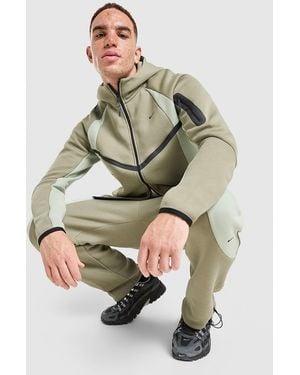 Nike Mens Felpa con Cappuccio Full Zip Tech Fleece Pro - Verde