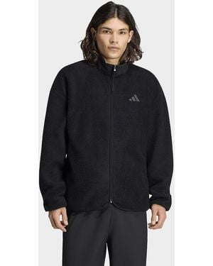 adidas Mens City Tech 3 Stripes High Pile Fleece Full Zip - Nero