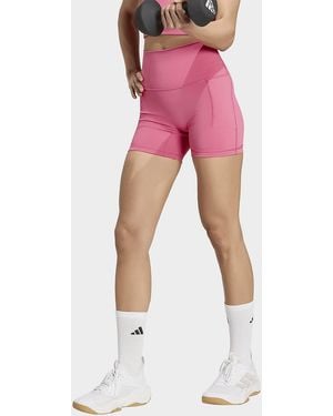 adidas Womens Leggings Short 3 Stripes Studio All Me Booty - Rosa