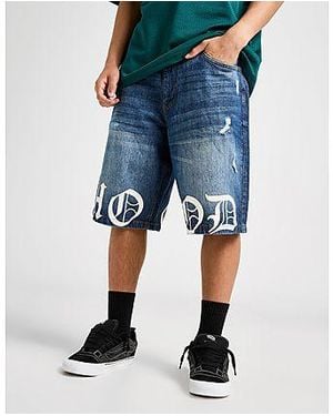 Hoodrich Hem Print Denim Shorts - Black