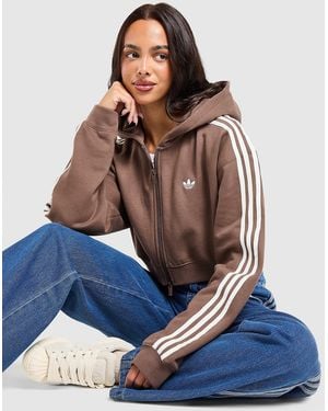 adidas Originals Womens 3-Stripes Cropped Full Zip Hoodie - Blu