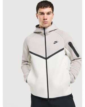 Nike Mens Felpa con Cappuccio Full Zip Tech Fleece - Bianco
