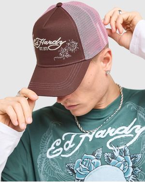 Ed Hardy Womens Cappellino Rose Trucker - Verde