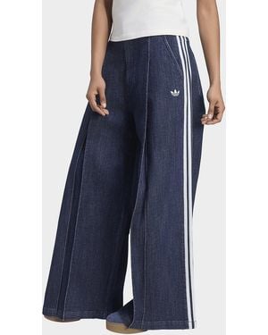 adidas Womens Pantaloni Denim Pleats Wide Leg - Blu