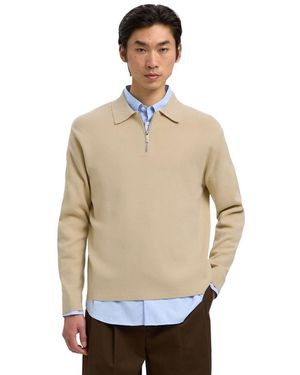 SELECTED Selected Herren Pullover Slhteller Fn Relaxed Half Zip Polo - Natur