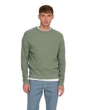 Only & Sons Herren Pullover Onstony Ds 12 Ls Waffle Crew Knit - Grün
