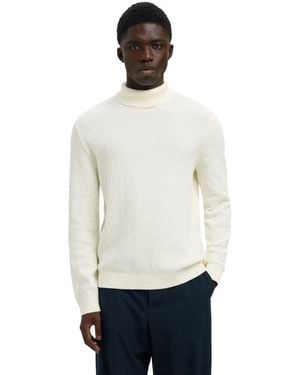 SELECTED Herren Rollkragen Pullover Slhtrevor Ls Knit Structure Roll Neck - Weiß