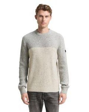 Tom Tailor Herren Rundhals Pullover Structured Mix Crewneck - Grau