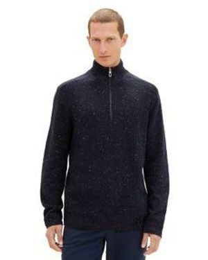 Tom Tailor Herren Stehkragen Pullover Neps Structured - Blau