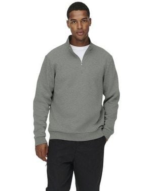 Only & Sons Herren Pullover Onsceres Half Zip Sweat - Grau