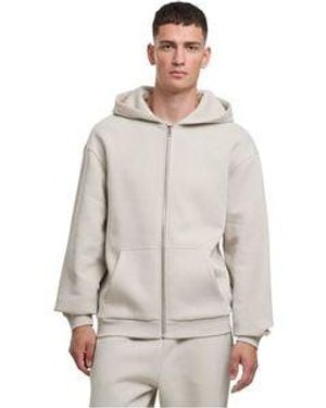 Urban Classics Herren Hoodie Kapuzenpullover Fluffy Zip - Grau