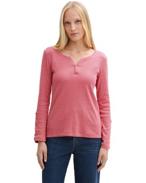 Tom Tailor Damen Langarm-Shirt Stripe Henley - Rot
