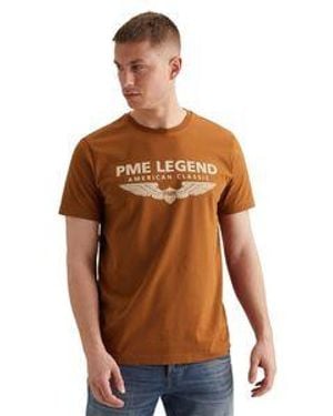 PME LEGEND Herren Rundhals T-Shirt Short Sleeve R-Neck Logo Carrier - Braun