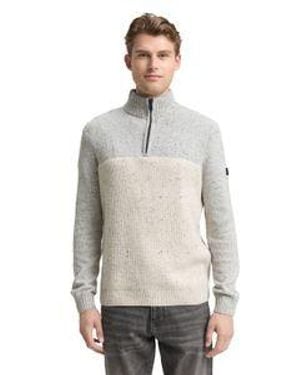 Tom Tailor Herren Stehkragen Pullover Structured Mix Knit Troyer- Regular Fit - Grau