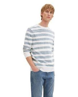 Tom Tailor Herren Rundhals Pullover Printed Stripe Knitter - Blau