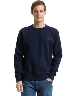 Tom Tailor Herren Rundhals Sweatshirt Printed Crew Neck - Blau