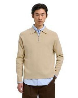 SELECTED Selected Herren Pullover Slhteller Fn Relaxed Half Zip Polo - Natur