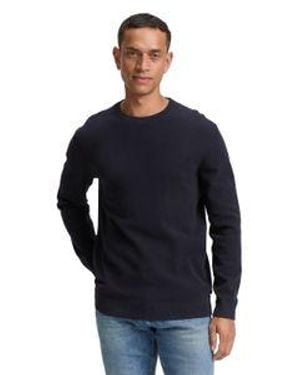 Tom Tailor Herren Rundhals Pullover Structured Crewneck Knit - Blau