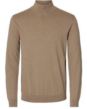 SELECTED Selected Herren Pullover Slhberg Ls Half Zip - Braun