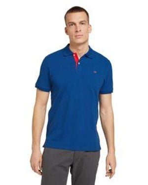 Tom Tailor Herren Poloshirt Basic Contrast - Blau