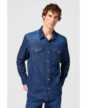 Wrangler Denim Overhemd Dark Stone - Blauw