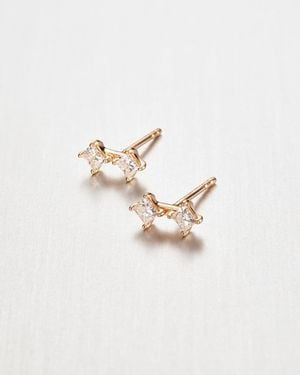 Jenny Bird 14k Princess Cut Double Diamond Stud Earrings - White