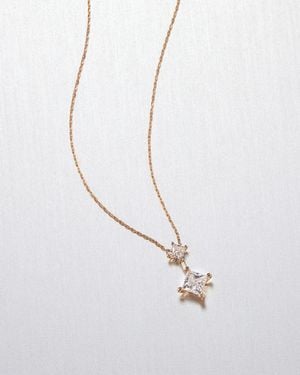 Jenny Bird 14k Princess Cut Double Diamond Pendant Necklace - White
