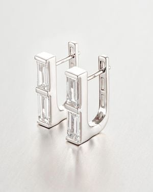 Jenny Bird 14k Stacked Baguette Diamond Huggie Earrings - White